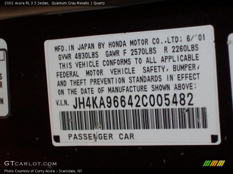 Quantum Gray Metallic / Quartz 2002 Acura RL 3.5 Sedan