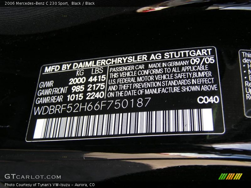 Black / Black 2006 Mercedes-Benz C 230 Sport