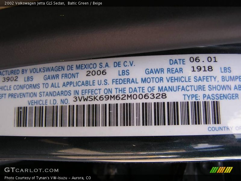 Baltic Green / Beige 2002 Volkswagen Jetta GLS Sedan