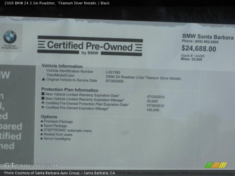 Titanium Silver Metallic / Black 2006 BMW Z4 3.0si Roadster