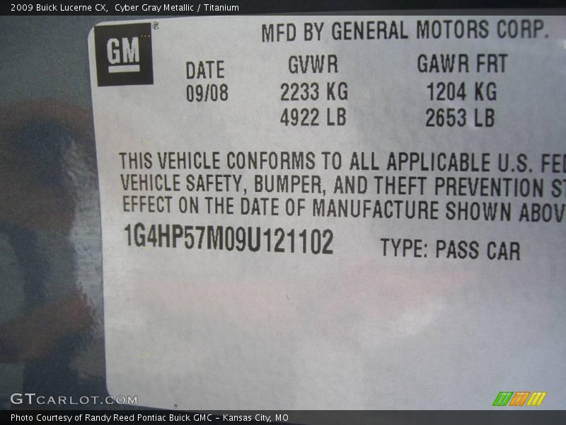 Cyber Gray Metallic / Titanium 2009 Buick Lucerne CX