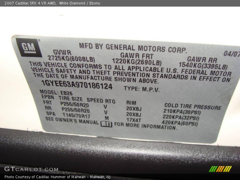 White Diamond / Ebony 2007 Cadillac SRX 4 V8 AWD