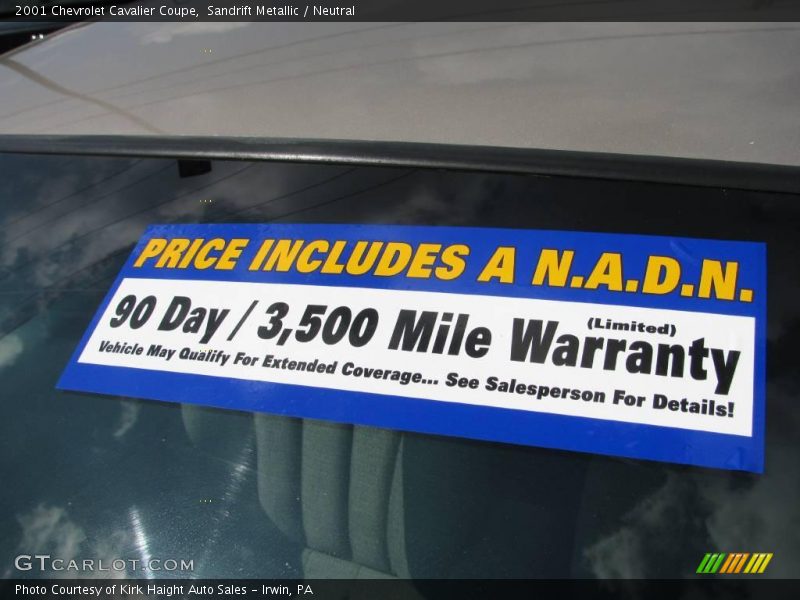Sandrift Metallic / Neutral 2001 Chevrolet Cavalier Coupe
