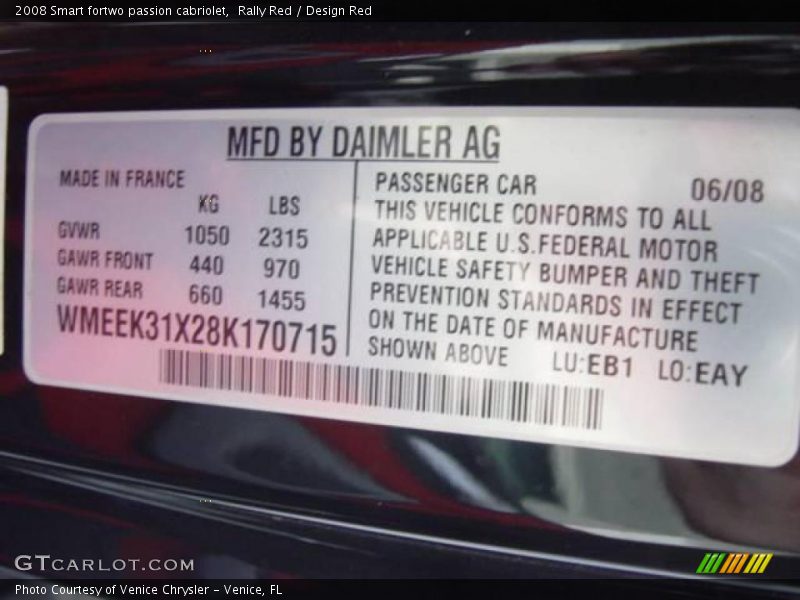 Rally Red / Design Red 2008 Smart fortwo passion cabriolet