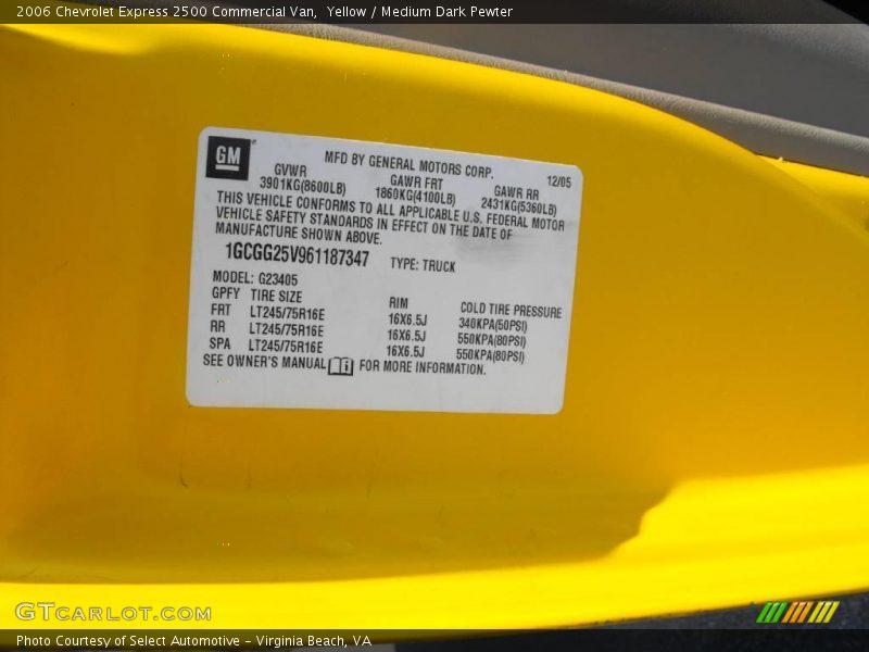 Yellow / Medium Dark Pewter 2006 Chevrolet Express 2500 Commercial Van