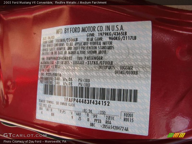 Redfire Metallic / Medium Parchment 2003 Ford Mustang V6 Convertible