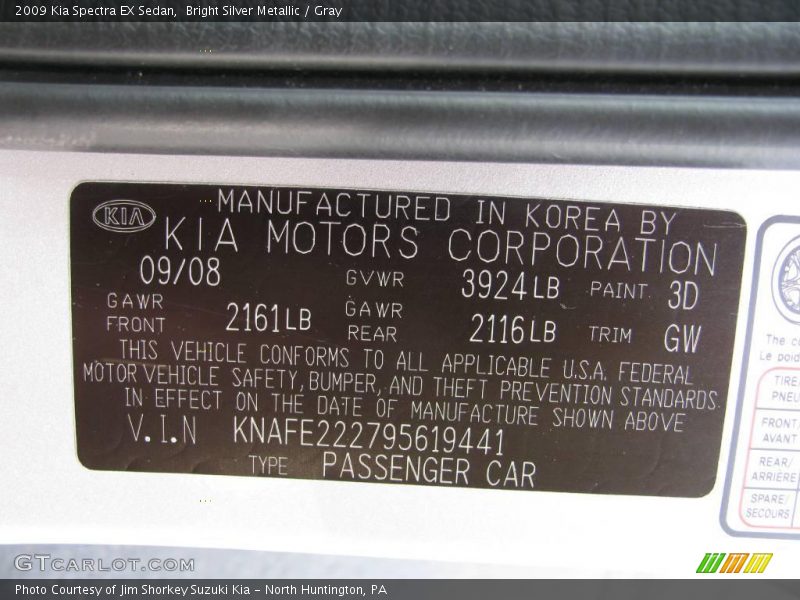 Bright Silver Metallic / Gray 2009 Kia Spectra EX Sedan