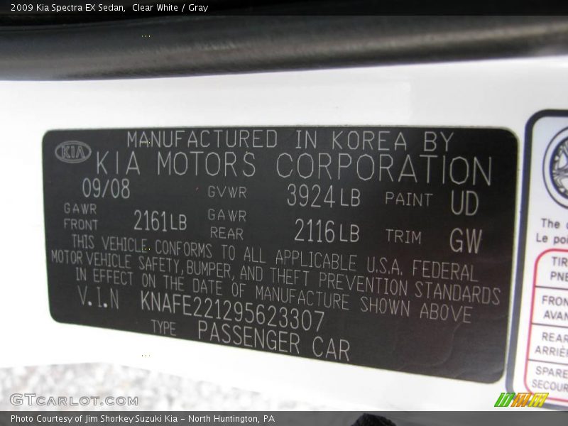 Clear White / Gray 2009 Kia Spectra EX Sedan