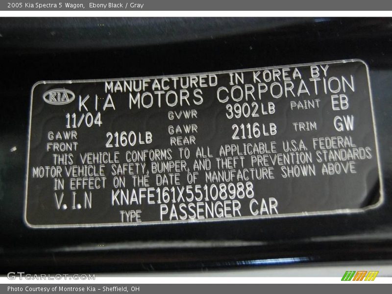 Ebony Black / Gray 2005 Kia Spectra 5 Wagon