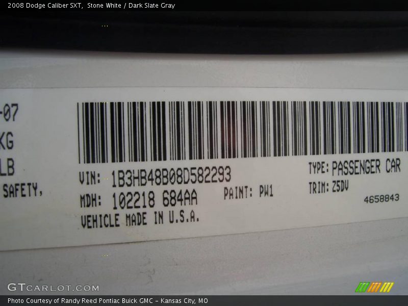Stone White / Dark Slate Gray 2008 Dodge Caliber SXT