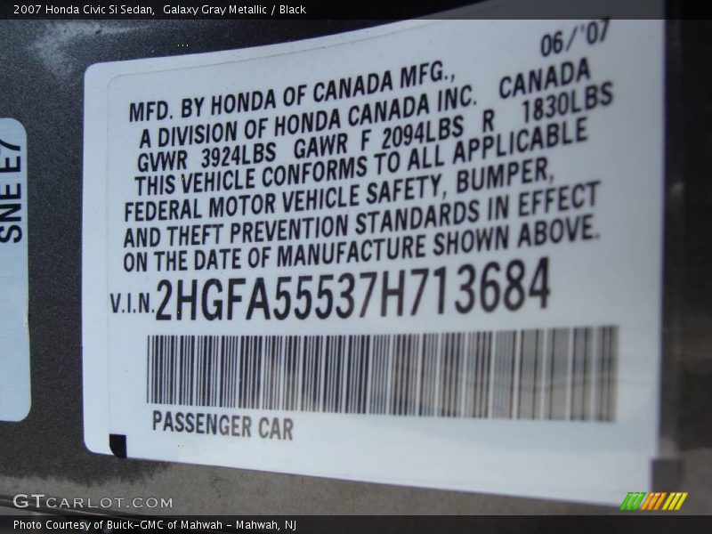 Galaxy Gray Metallic / Black 2007 Honda Civic Si Sedan