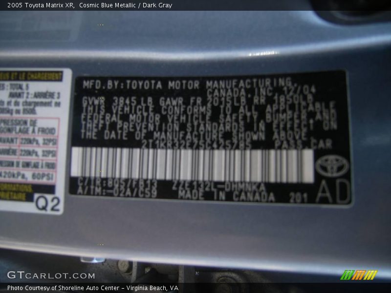 Cosmic Blue Metallic / Dark Gray 2005 Toyota Matrix XR