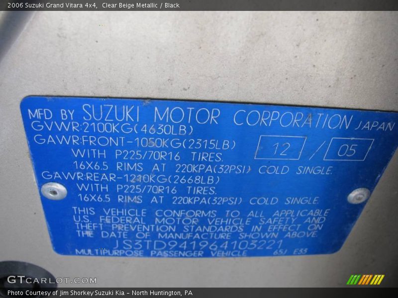 Clear Beige Metallic / Black 2006 Suzuki Grand Vitara 4x4