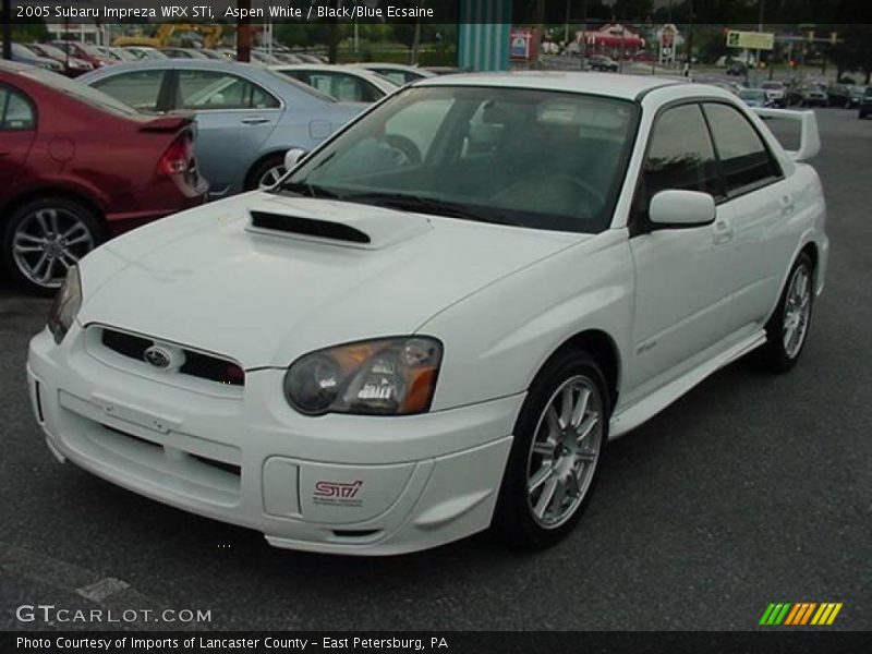 Aspen White / Black/Blue Ecsaine 2005 Subaru Impreza WRX STi