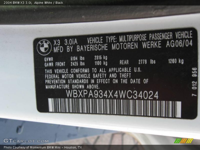 Alpine White / Black 2004 BMW X3 3.0i
