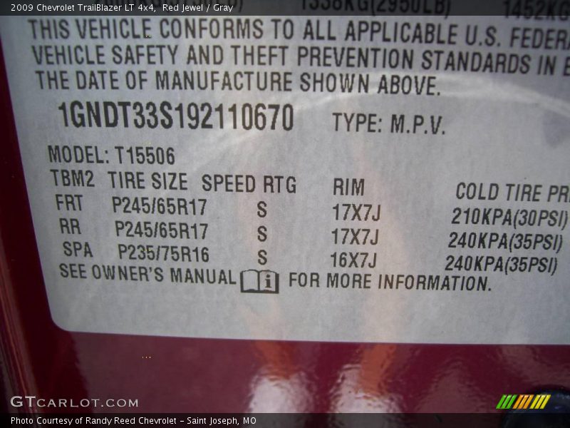 Red Jewel / Gray 2009 Chevrolet TrailBlazer LT 4x4