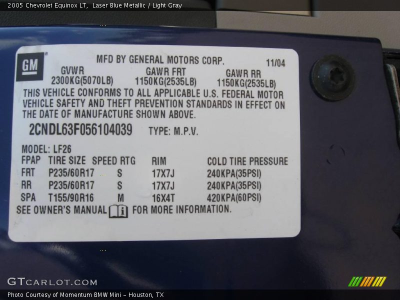 Laser Blue Metallic / Light Gray 2005 Chevrolet Equinox LT