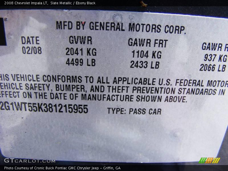 Slate Metallic / Ebony Black 2008 Chevrolet Impala LT