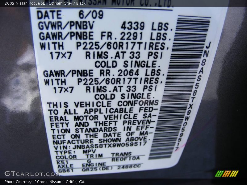 Gotham Gray / Black 2009 Nissan Rogue SL