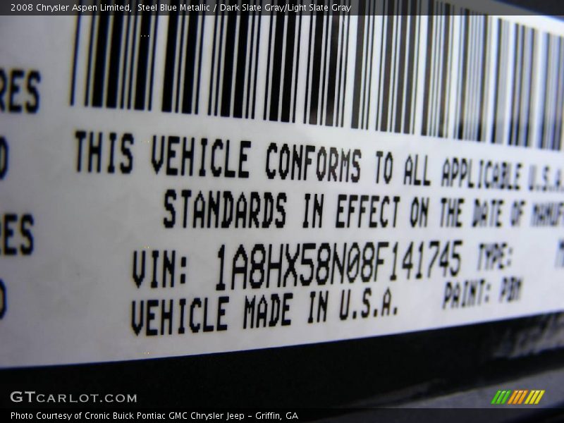 Steel Blue Metallic / Dark Slate Gray/Light Slate Gray 2008 Chrysler Aspen Limited