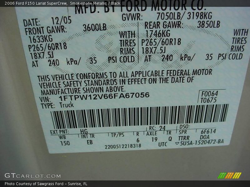 Smokestone Metallic / Black 2006 Ford F150 Lariat SuperCrew