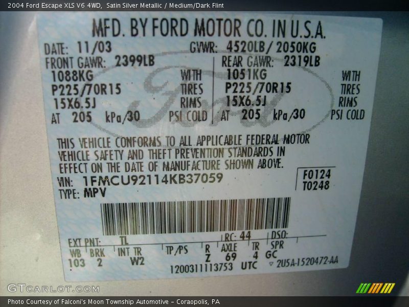 Satin Silver Metallic / Medium/Dark Flint 2004 Ford Escape XLS V6 4WD