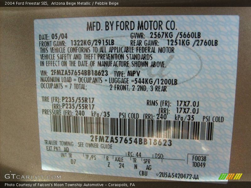Arizona Beige Metallic / Pebble Beige 2004 Ford Freestar SES