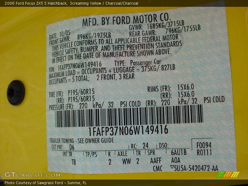 Screaming Yellow / Charcoal/Charcoal 2006 Ford Focus ZX5 S Hatchback