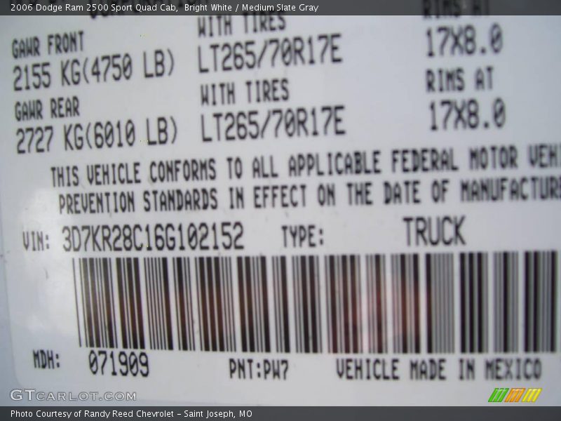 Bright White / Medium Slate Gray 2006 Dodge Ram 2500 Sport Quad Cab