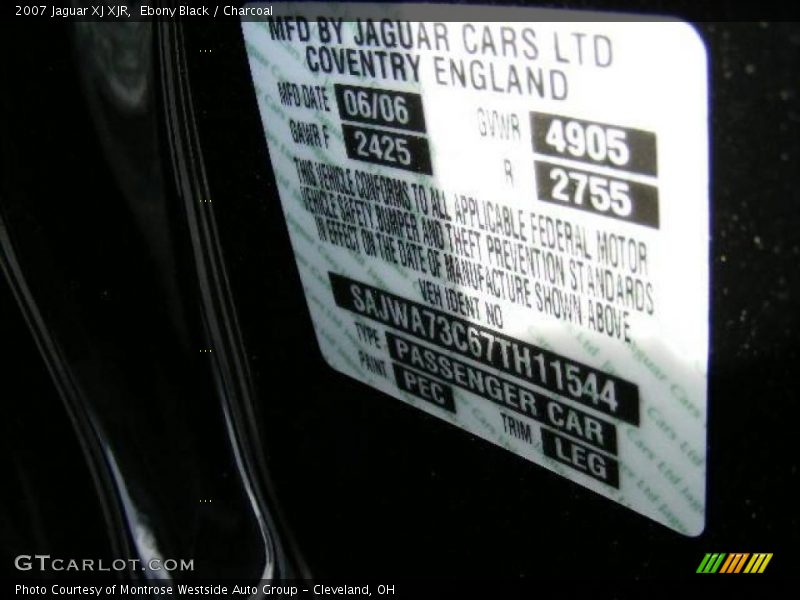 Ebony Black / Charcoal 2007 Jaguar XJ XJR