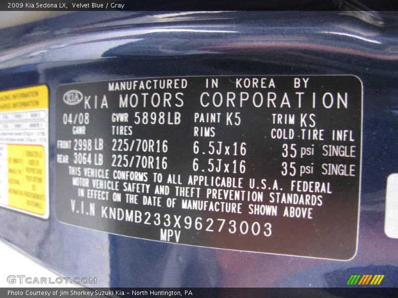 Velvet Blue / Gray 2009 Kia Sedona LX