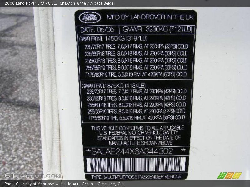 Chawton White / Alpaca Beige 2006 Land Rover LR3 V8 SE