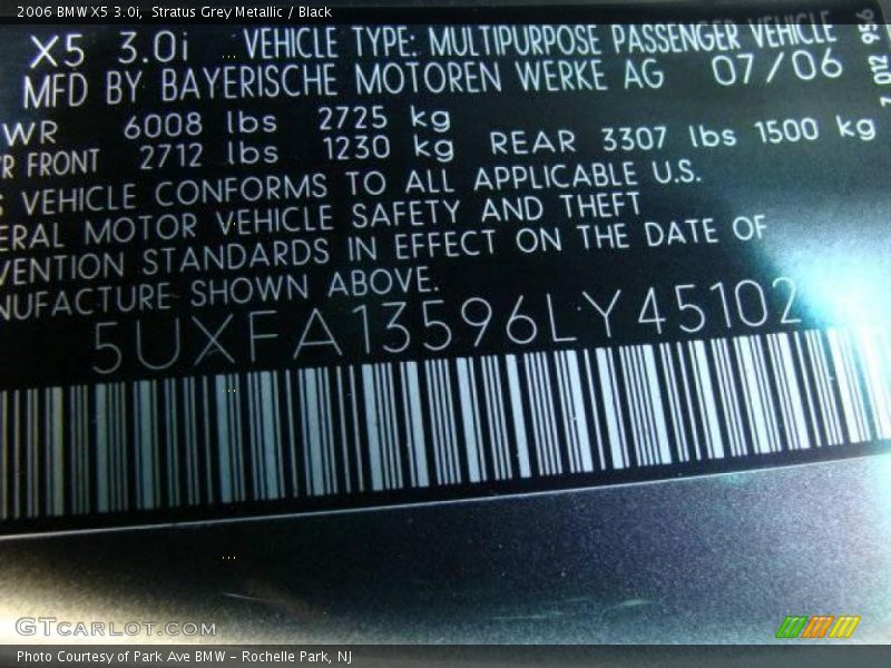Stratus Grey Metallic / Black 2006 BMW X5 3.0i