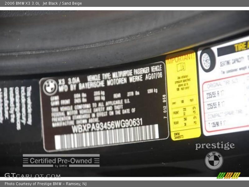 Jet Black / Sand Beige 2006 BMW X3 3.0i