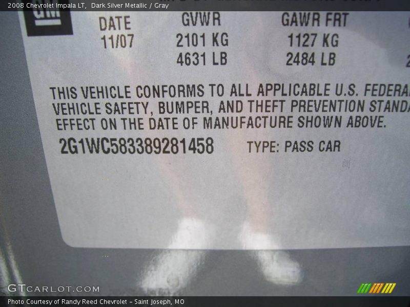 Dark Silver Metallic / Gray 2008 Chevrolet Impala LT