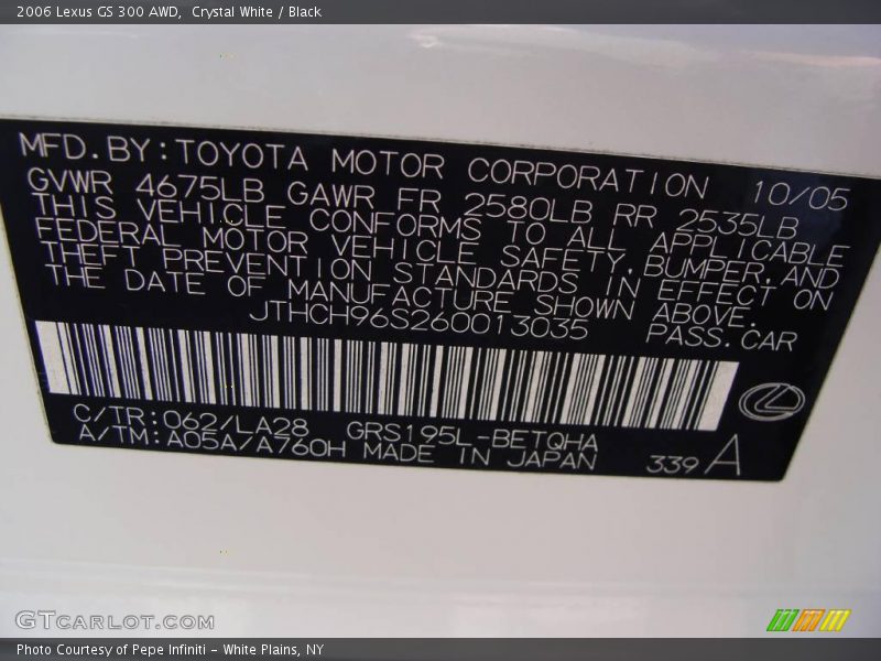 Crystal White / Black 2006 Lexus GS 300 AWD