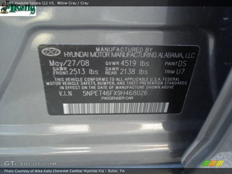 Willow Gray / Gray 2009 Hyundai Sonata GLS V6