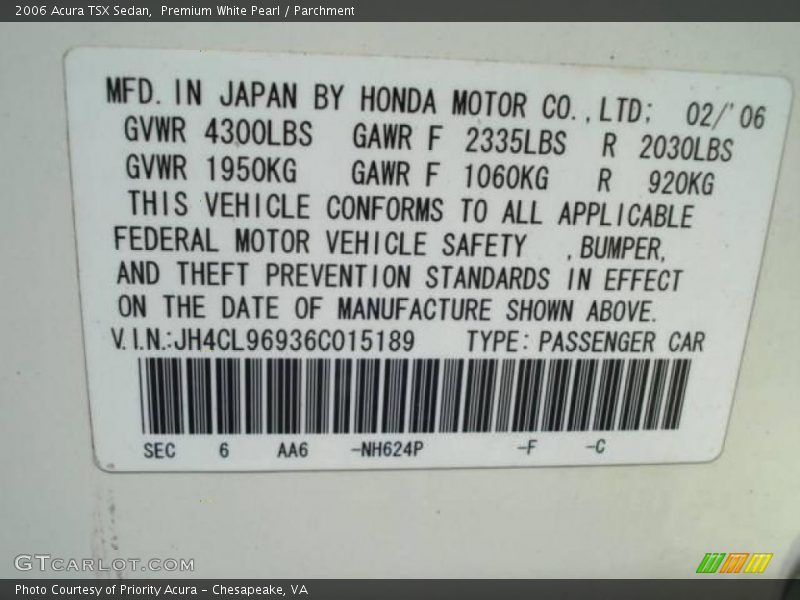 Premium White Pearl / Parchment 2006 Acura TSX Sedan