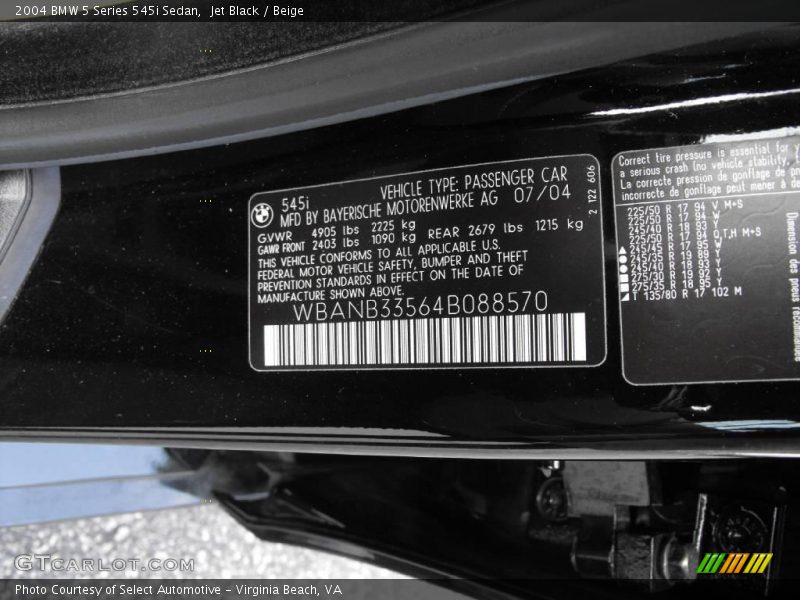 Jet Black / Beige 2004 BMW 5 Series 545i Sedan