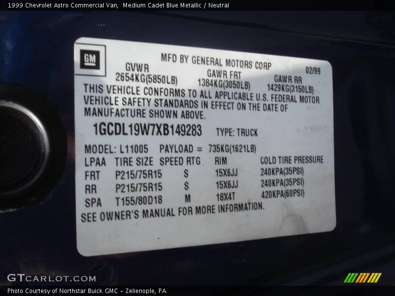 Medium Cadet Blue Metallic / Neutral 1999 Chevrolet Astro Commercial Van