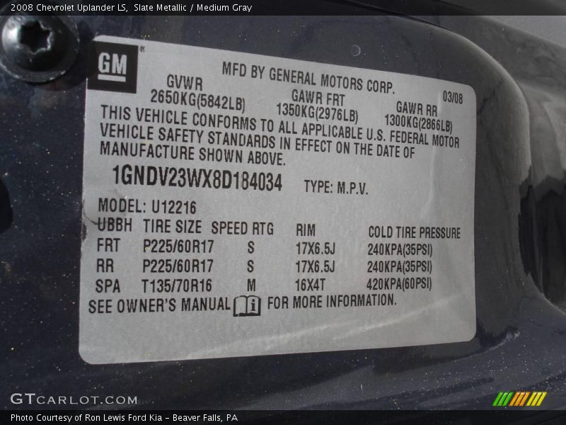 Slate Metallic / Medium Gray 2008 Chevrolet Uplander LS
