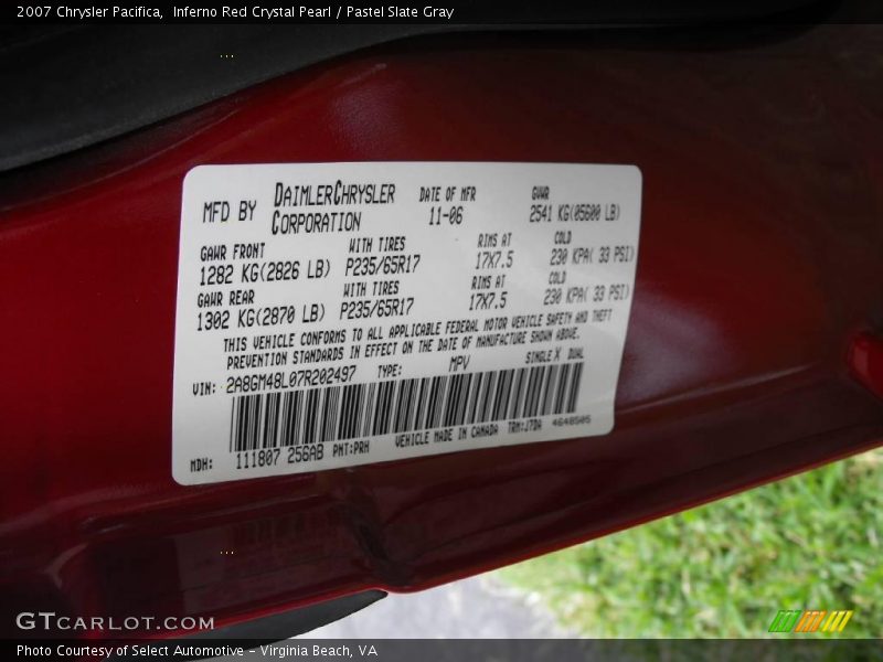 Inferno Red Crystal Pearl / Pastel Slate Gray 2007 Chrysler Pacifica