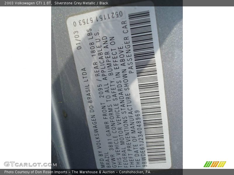 Silverstone Grey Metallic / Black 2003 Volkswagen GTI 1.8T