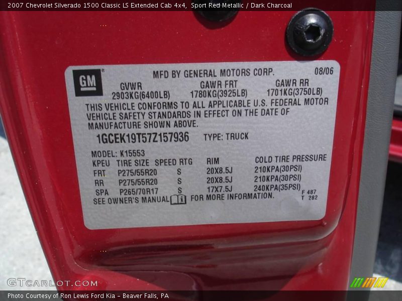 Sport Red Metallic / Dark Charcoal 2007 Chevrolet Silverado 1500 Classic LS Extended Cab 4x4
