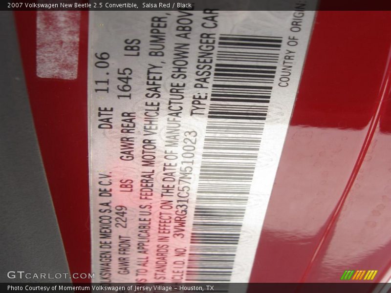 Salsa Red / Black 2007 Volkswagen New Beetle 2.5 Convertible