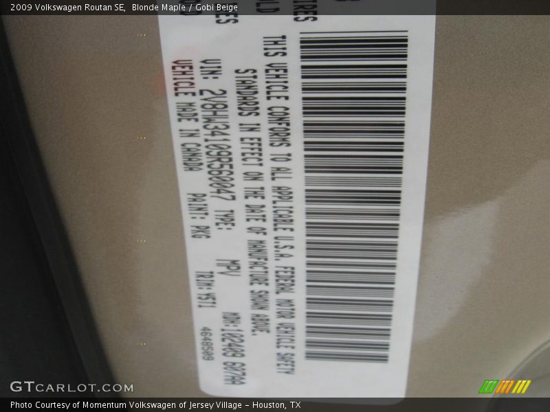 Blonde Maple / Gobi Beige 2009 Volkswagen Routan SE