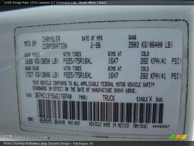 Bright White / Black 1998 Dodge Ram 1500 Laramie SLT Extended Cab