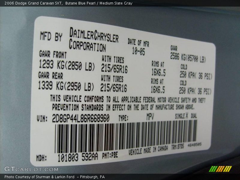 Butane Blue Pearl / Medium Slate Gray 2006 Dodge Grand Caravan SXT