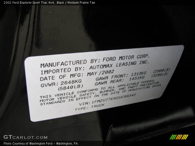 Black / Medium Prairie Tan 2002 Ford Explorer Sport Trac 4x4