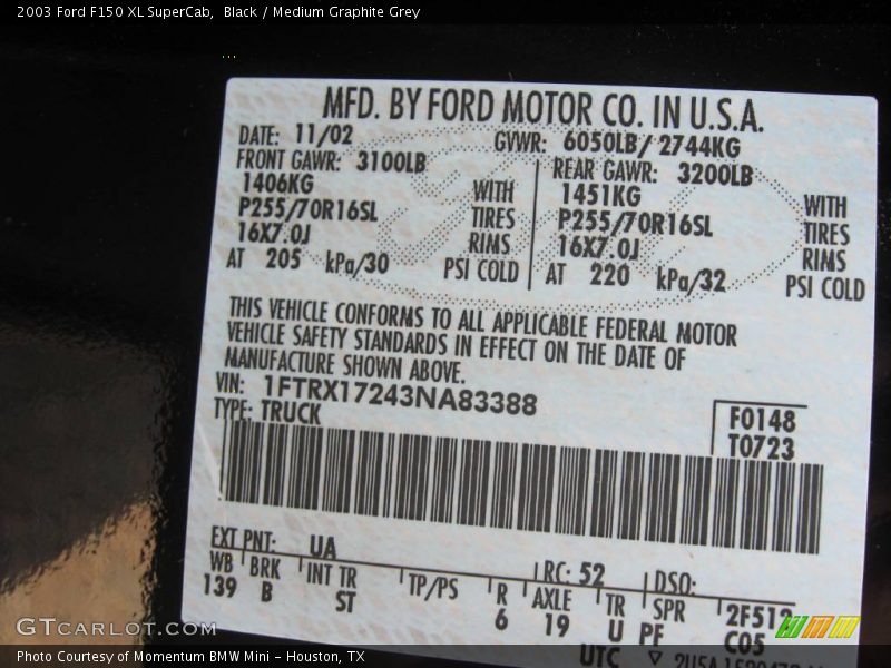 Black / Medium Graphite Grey 2003 Ford F150 XL SuperCab